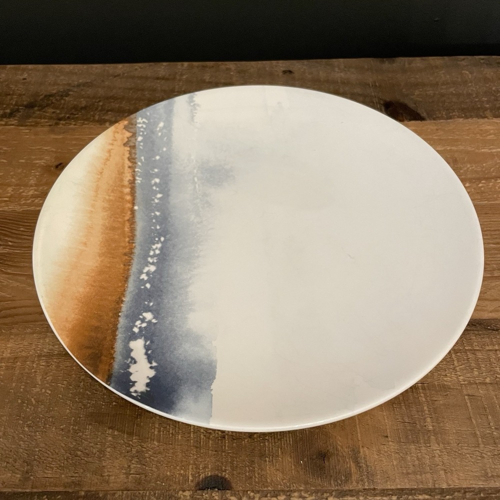 LENOX Watercolor Horizons Blue Indigo 9-3/8" Luncheon Plate Blue Orange Tan
